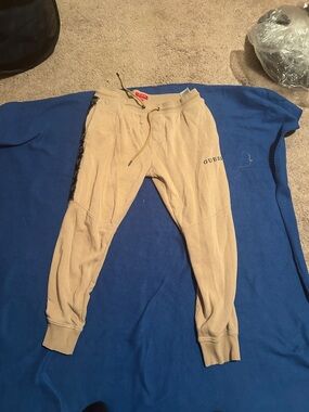 Guess Tan Jogger Sweatpants with Black Side Trim